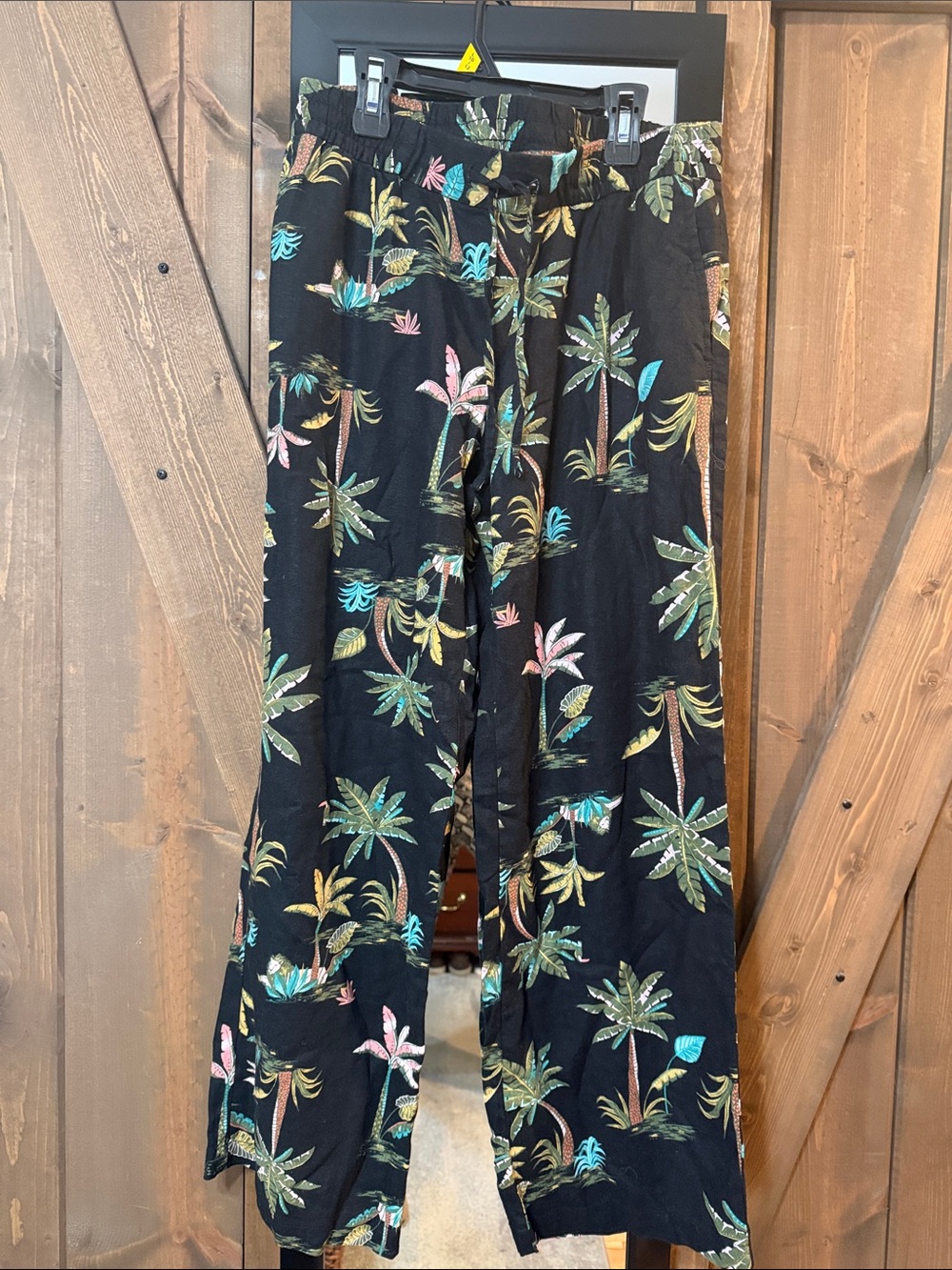 High Waisted Linen Blend Wide Leg Pants - tropical medium